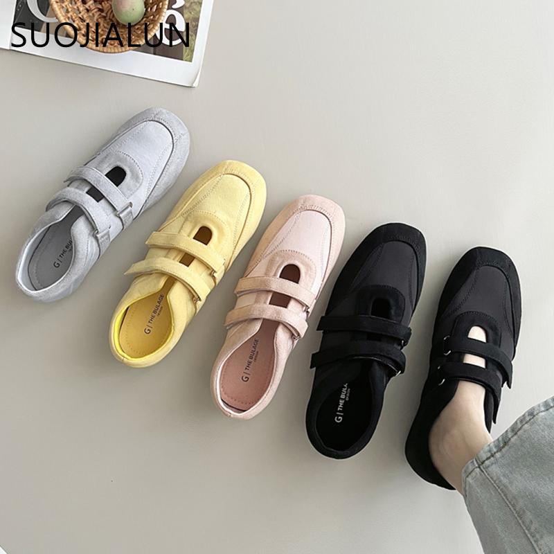 Fashion SUOJIALUN Autumn New Brand Women Flat Shoes Fashion Round Toe Ladies Casual Sneaker Soft Flat Heel Outdoor Dress Mary Jane Shoes
