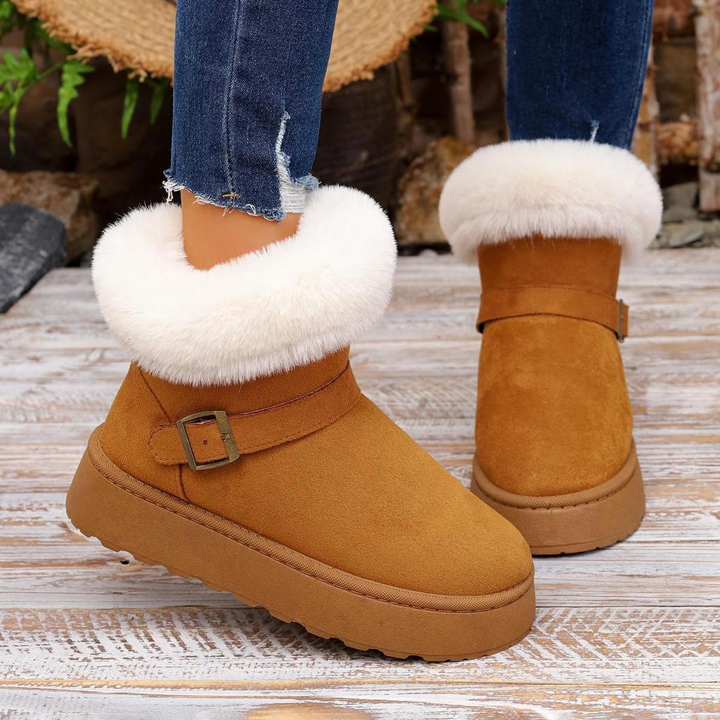 Winter Brown Women's Snow Boots With Fur Warm Suede Boots Plush Cotton Boots Women Thickened Flat Short Boot Ladies Botas Mujer
