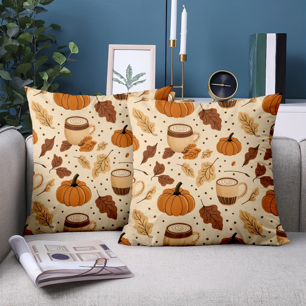 1 Pieces -2D flat printing Pumpkin Leaf Coffee Pattern Throw Pillows Polyester pillowcase sofa decorative cushion cover