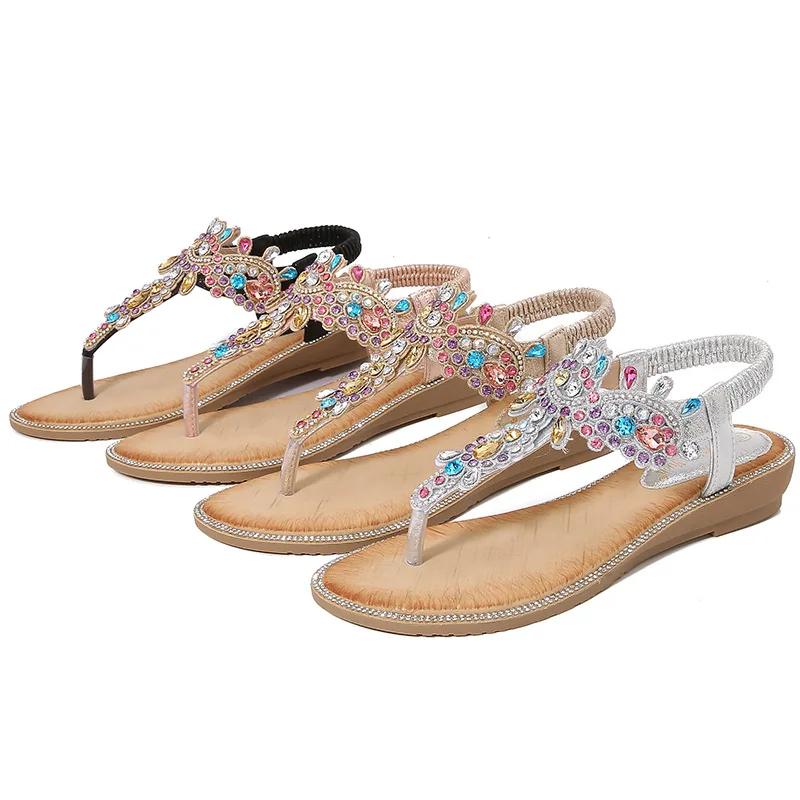 Fashion Plus Size 36-45 Shoes for Women Summer Elegant Women Rhinestone Platform Sandals Casual Non-slip Elastic Band Wedges Sandals