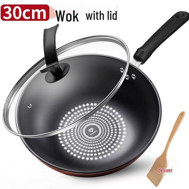 German Crystal Non-Stick Wok - Oil-Free, Smoke-Free Stir-Fry Pan for Induction and Gas Stoves