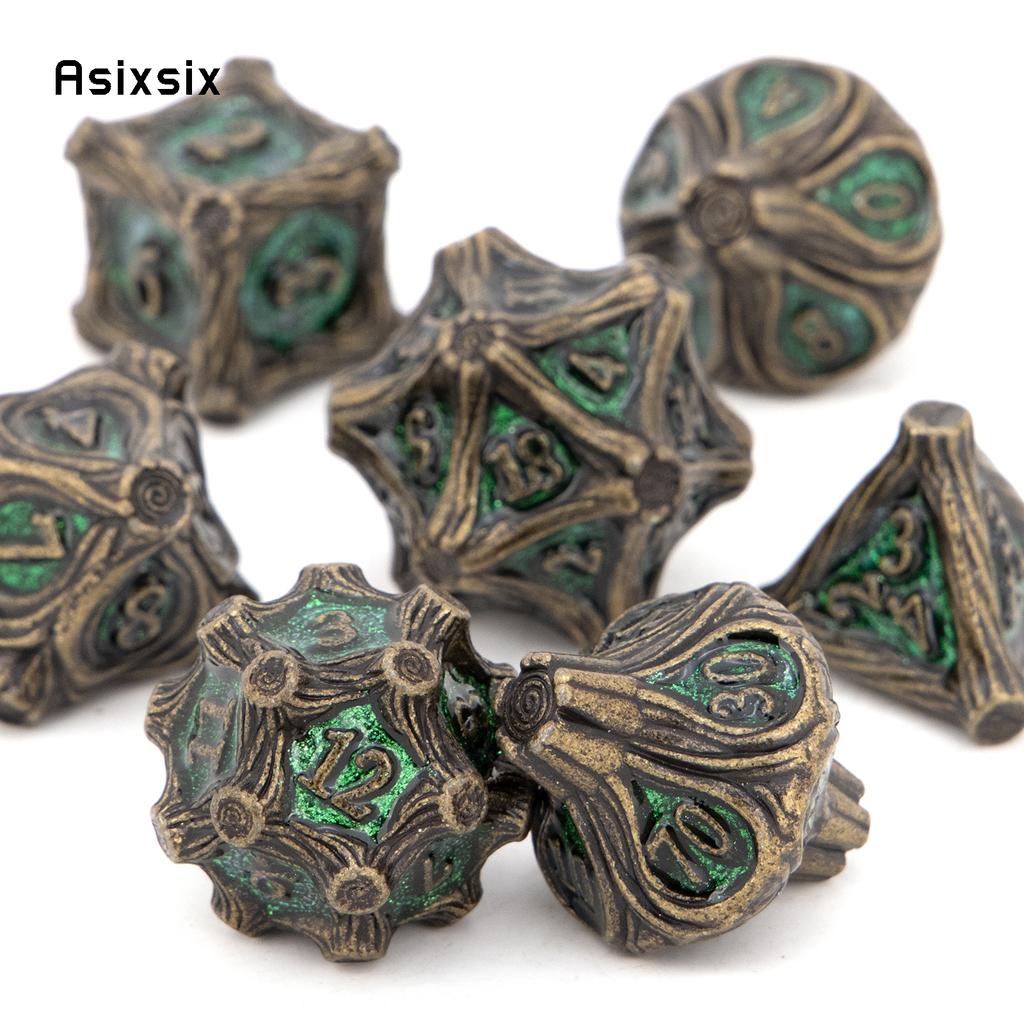 7 Pcs GreenTree Stump Root Metal Dice Solid Metal Polyhedral Dice Set Suitable for Role-Playing RPG  Board Game Card Game
