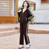 Women's Casual Spring Two-Piece: Loose Zipper Jacket & Elastic Waist Pants for Middle-Aged & Elderly