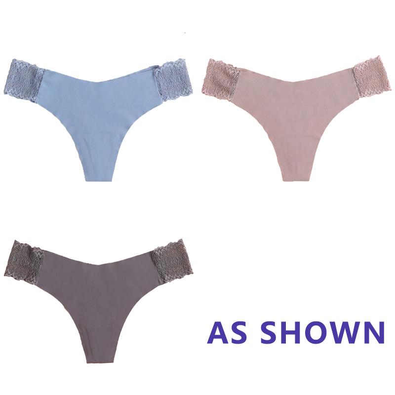 Sexy Ice Silk Panties Low-waist Traceless G-String Thong Lingerie Ladies Large-sized Breathable Lace Underpants
