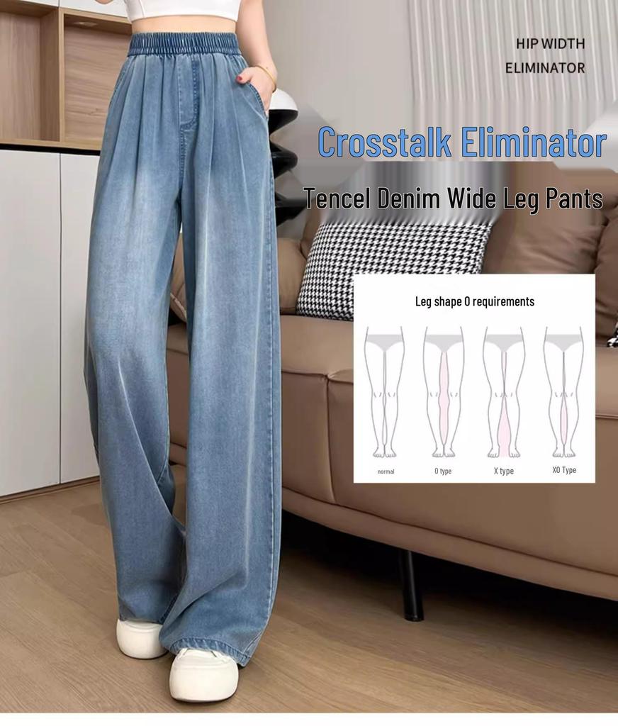 Women's Tencel Ice Silk High-Waist Summer Jeans - 2025 New, Thin, Straight, Elastic Waist, Narrow & Wide Leg Options