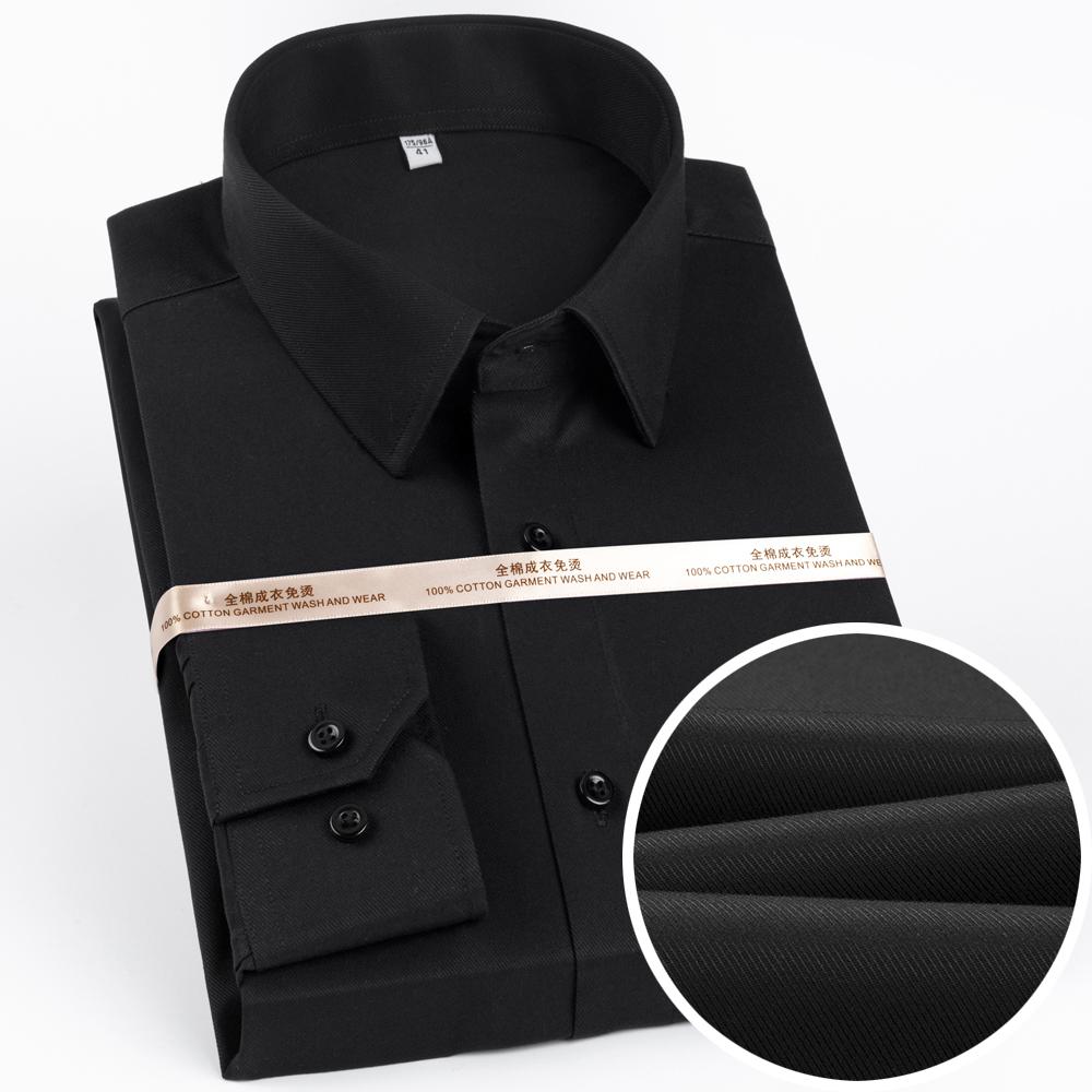 Men's Premium Non-Iron Pure Cotton Long Sleeve Formal Shirt with Spread Collar, No Pocket Plaid Striped for Business Casual Wear