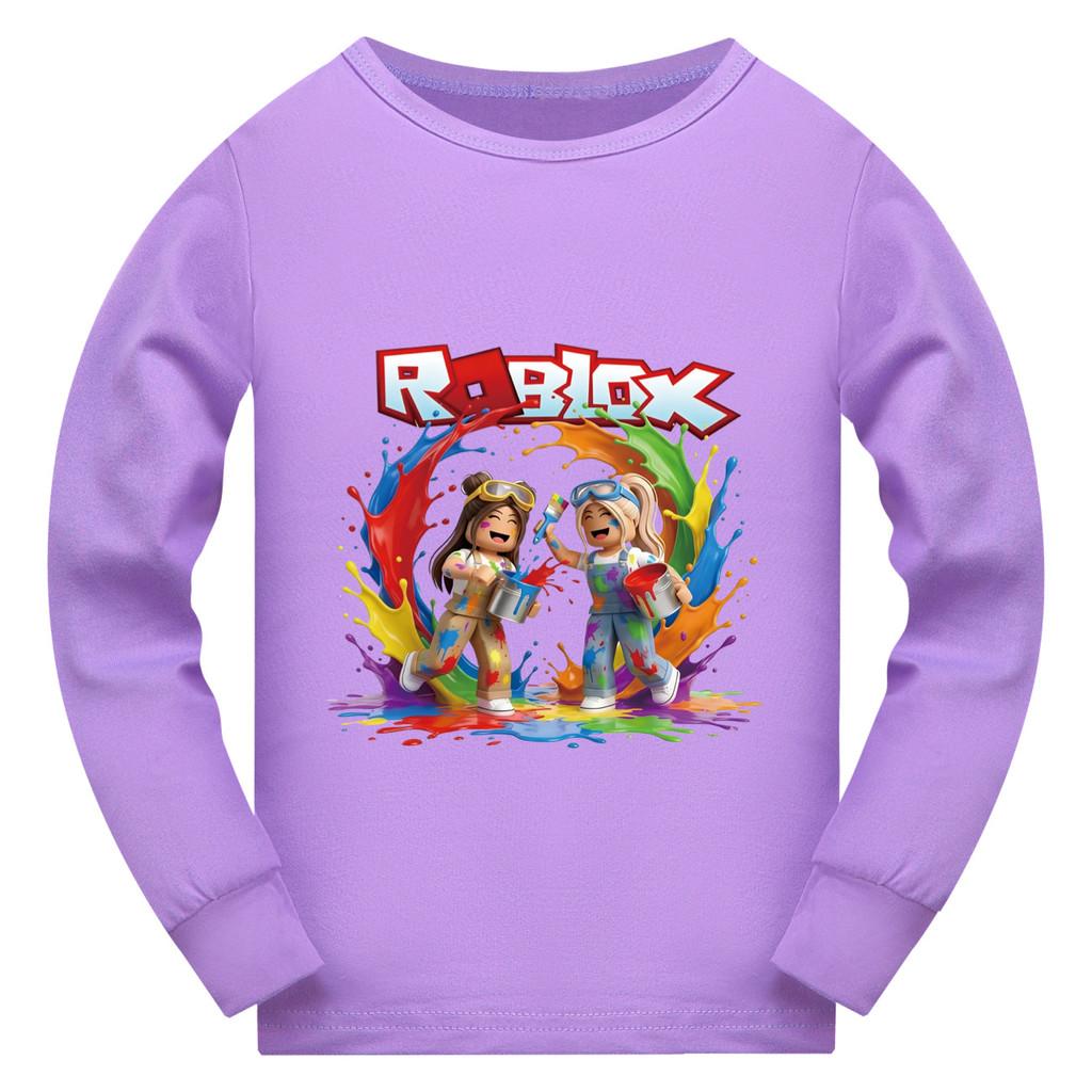 5577 Детская футболка с принтом персонажей игры Roblox, с длинным рукавом 110cm фиолетовый
