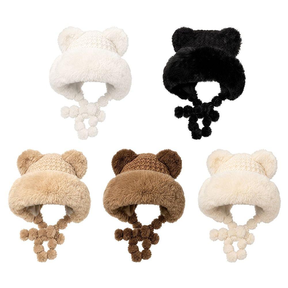 Pom Pom Ball Beanie Hat Thick Warm Winter Ski Cap Cute Bear Ear Winter Hat Winter