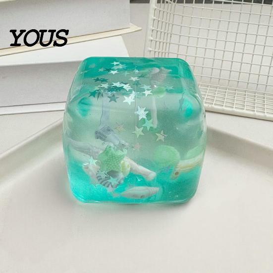 Jellyfish Squeeze Toy Transparent Lemon Toy, Stress Relief Ice Cream Safe Ball Soft Clear Cube Sensory for Kids Adults Shaped