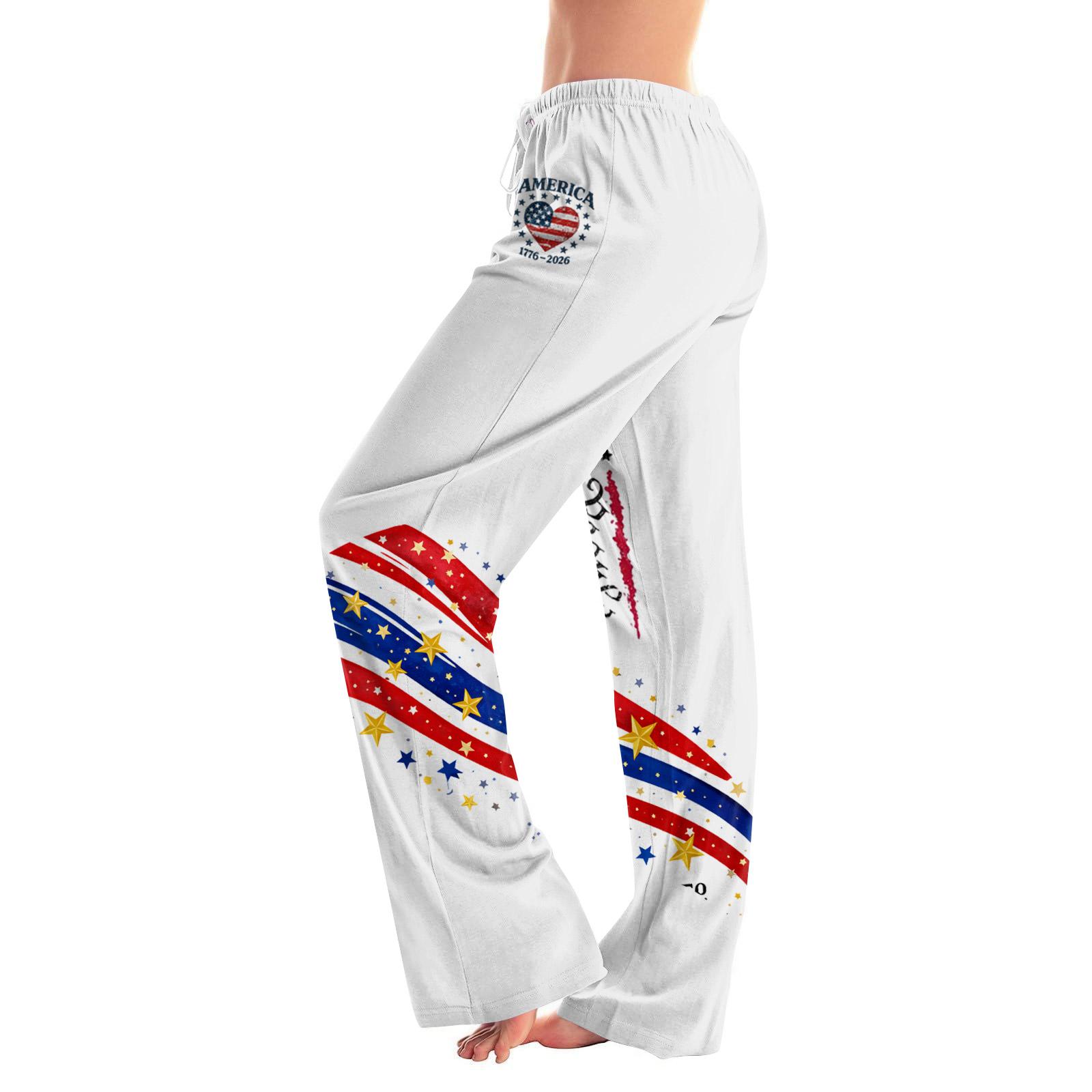 

Women s Drawstring Independence Day Festival Printed Trousers Casual Pants XL білий
