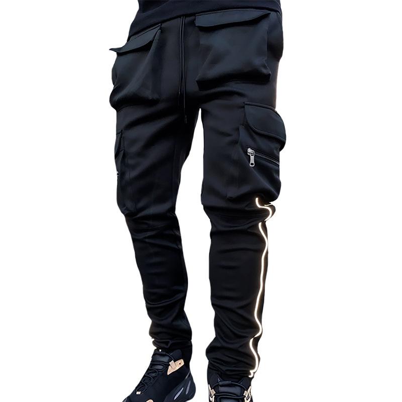 Spring and Autumn Workwear Pants Men's Fashion Brand Elastic Multi-Bag Reflective Straight Sports Fitness Casual Trousers