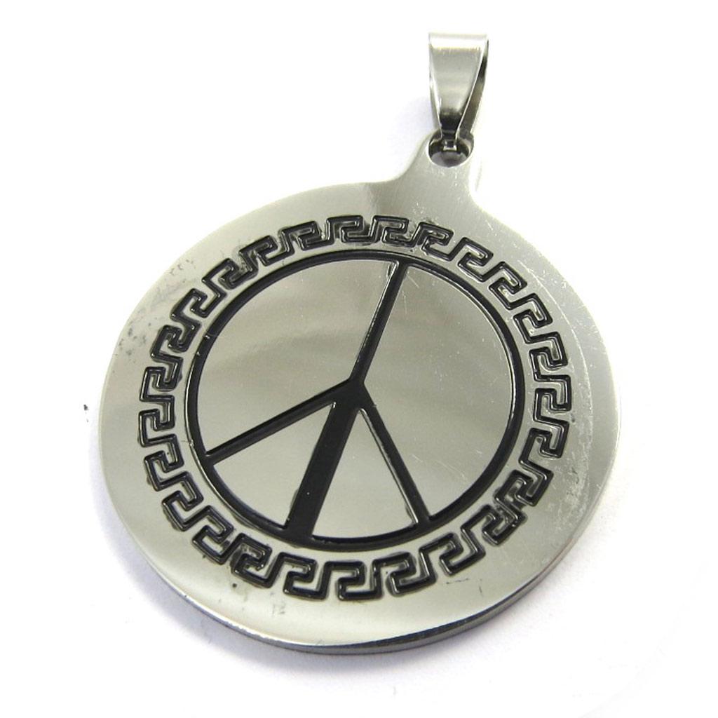 Les Trésors De Lily [M0746] - Pendentif acier 'Peace' argenté - 35 mm