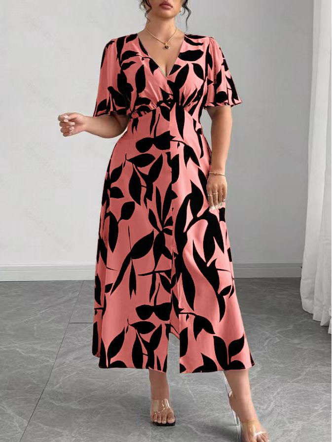 Elegantes europäisches & amerikanisches Übergrößen-V-Ausschnitt-Langkleid