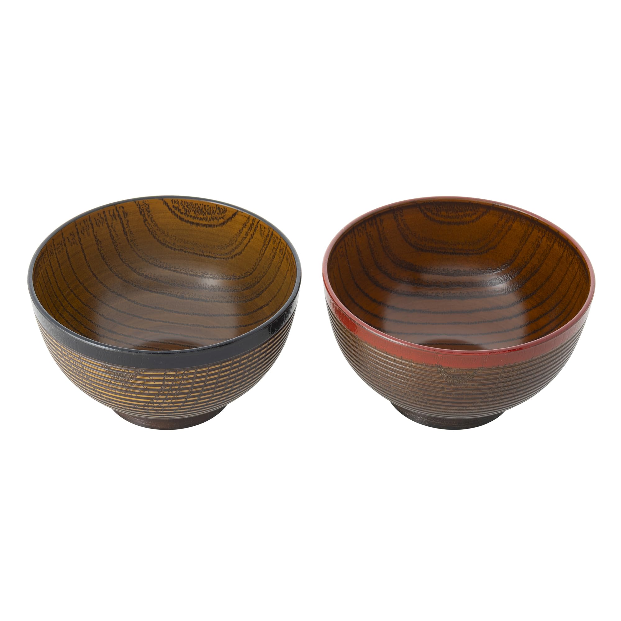Yamanaka Lacquerware Range Keyaki Wood Grain Soup Bowl Pair Set Vermilion M16325 (Black & Band) чёрный