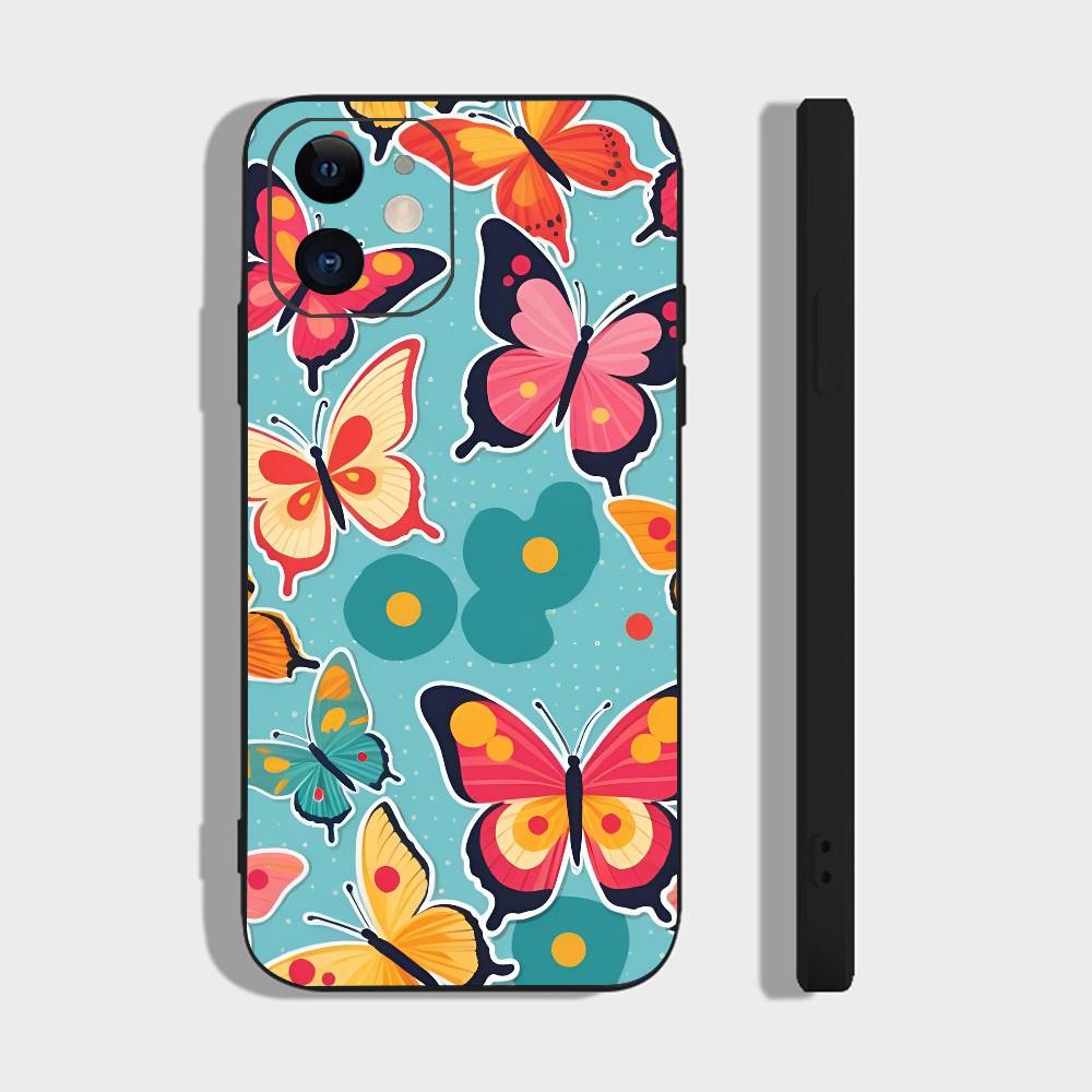 Art Butterfly For IPhone 15 16 14 Plus 13 12 11 17 Pro Max 17 Air Black Soft Phone Cover