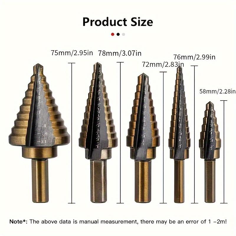 [Cobalt Step Drill Bit Set] 5pcs Bearing Steel Cobalt Step Drill Bit Set - Multi-Hole Metal and Wood Drilling Tools with Aluminum Case