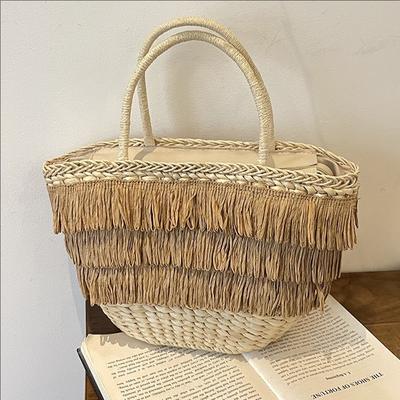 Summer Trend Large Capacity Portable Tote Bag Seaside Vacation Beach Woven Bag Handmade Straw Bag