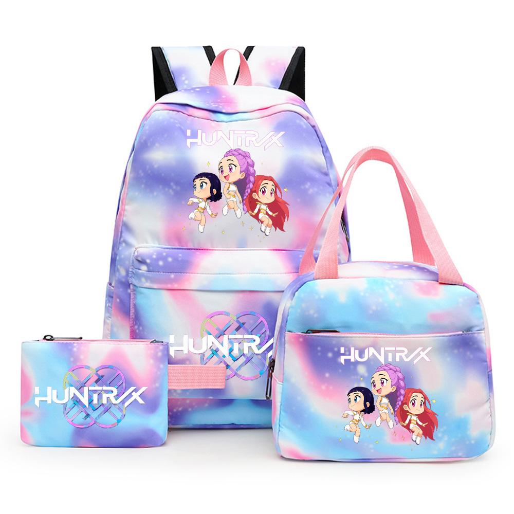 3Pcs/set Cartoon Printed Backpack with Lunch Bag Pencil Case for Teenager Girl Boy Large Capacity Waterproof Bookbag Gift Mochila