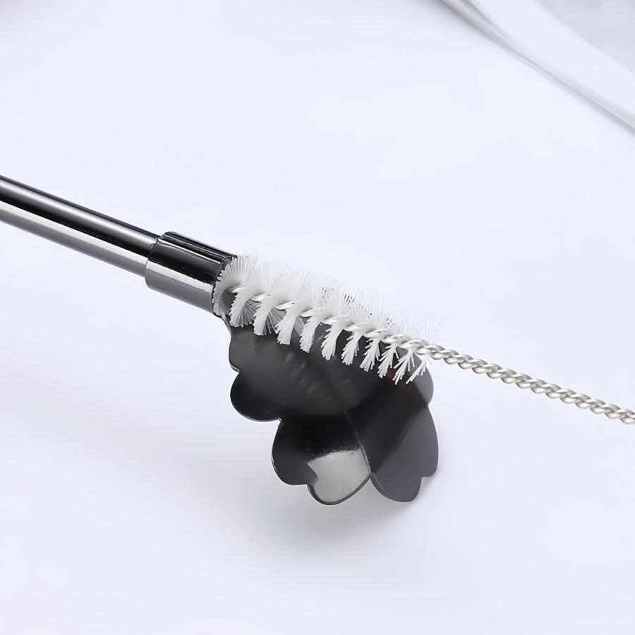 Cherry Blossom Straw Spoon Set with Cleaning Brush Stirring Spoon 304 Stainless Steel Summer Drink Cocktail Party BarAccessories