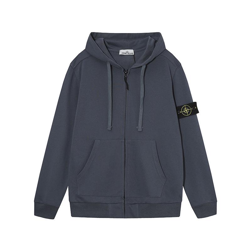 Stone Island Classic Zip Sweatshirt with Sleeve Badge - Unisex Casual Solid Color