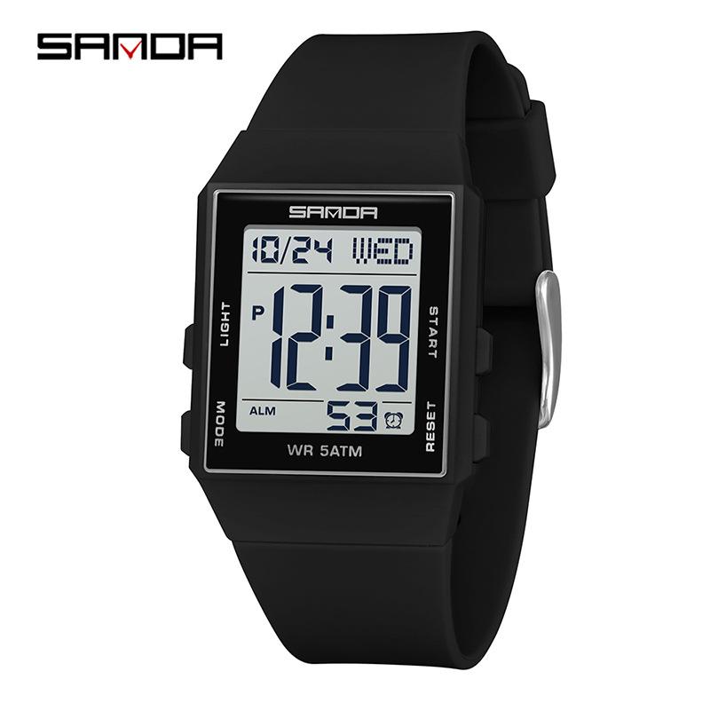 Sanda Lightweight Minimalist Sports Watch: Multi-functional Square Electronic Wristwatch for Men and Women