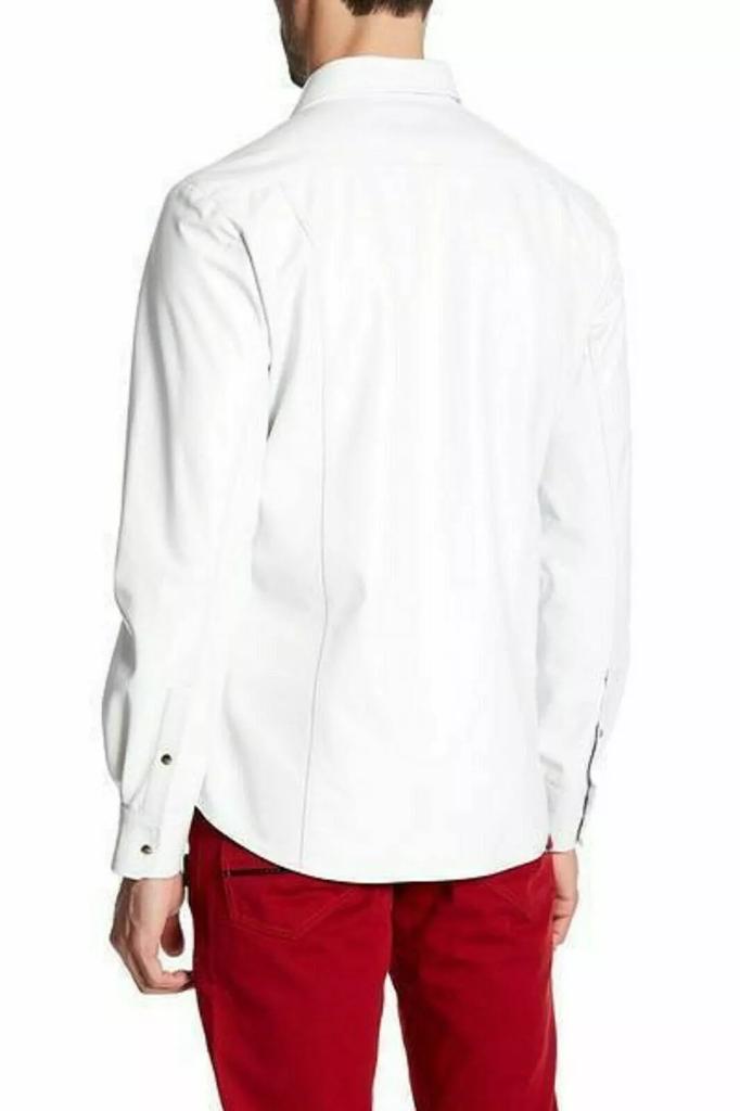 Party Stylish Lambskin 100%Leather Real Handmade Men Shirt Formal White Casual