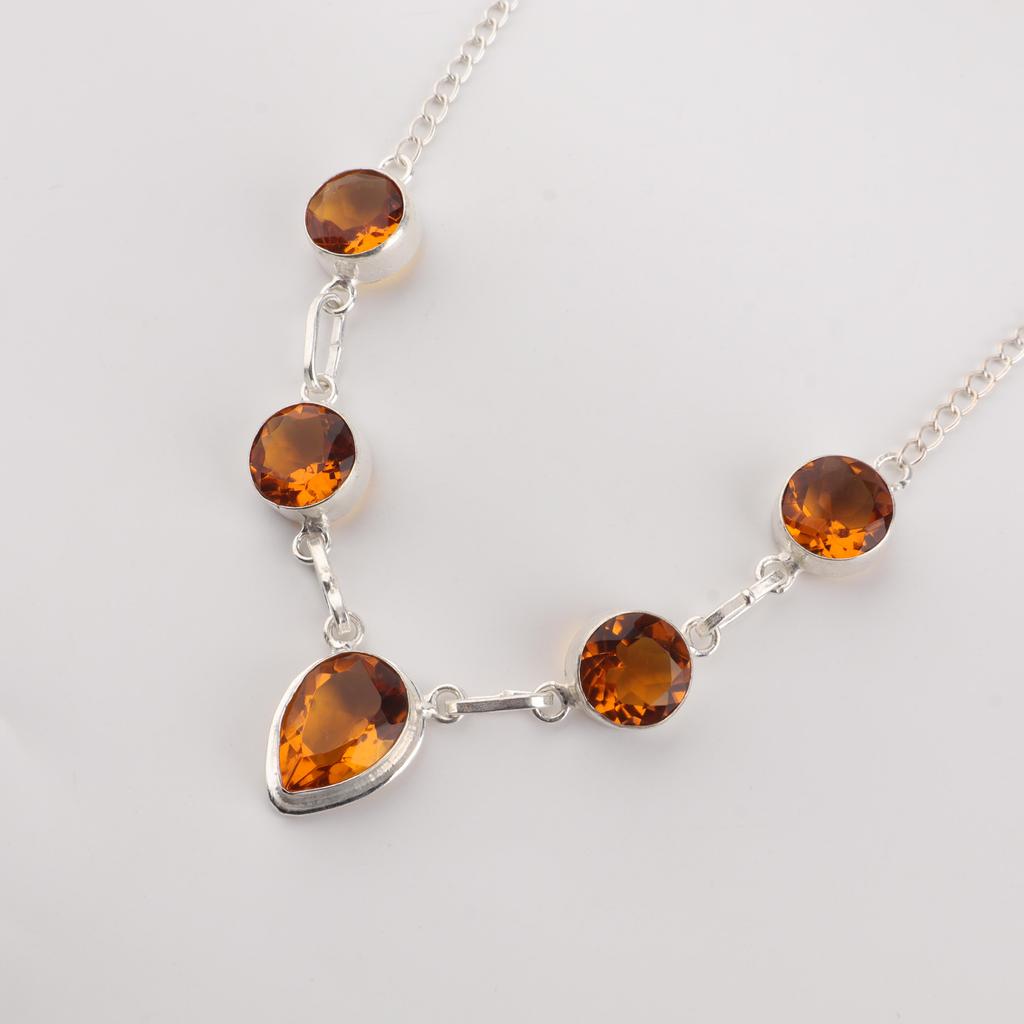 Natural Citrine Gemstone Silver Necklace 16-18" 925 Sterling Silver Handmade Jewelry For Wedding RN-3-3