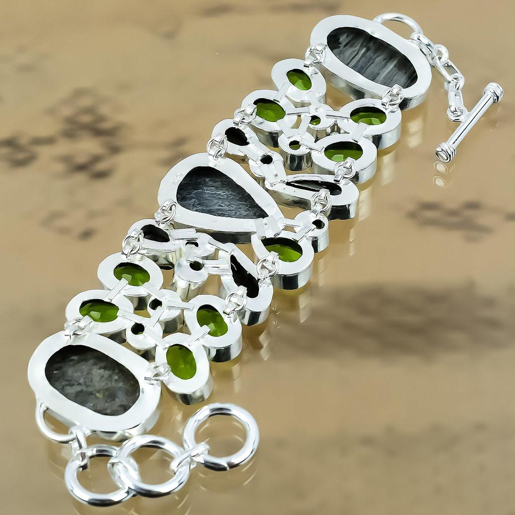 Gift For Her 925 Silver Natural Silver Leaf Jasper Chain Adjustable Bracelet