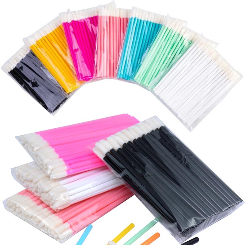 CNKESS 50Pcs Disposable Lip Brushes Lipstick Gloss Applicators Makeup Swabs Micro Cleaning Brush Tools For Eyelash Extension