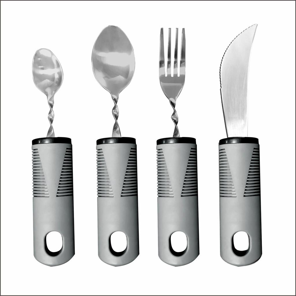 Stainless Steel Adaptive Foldable Utensil Set with Anti-Shake Rubber-Plastic Handle for Elderly Rehabilitation (Knife, Fork, Spoon)