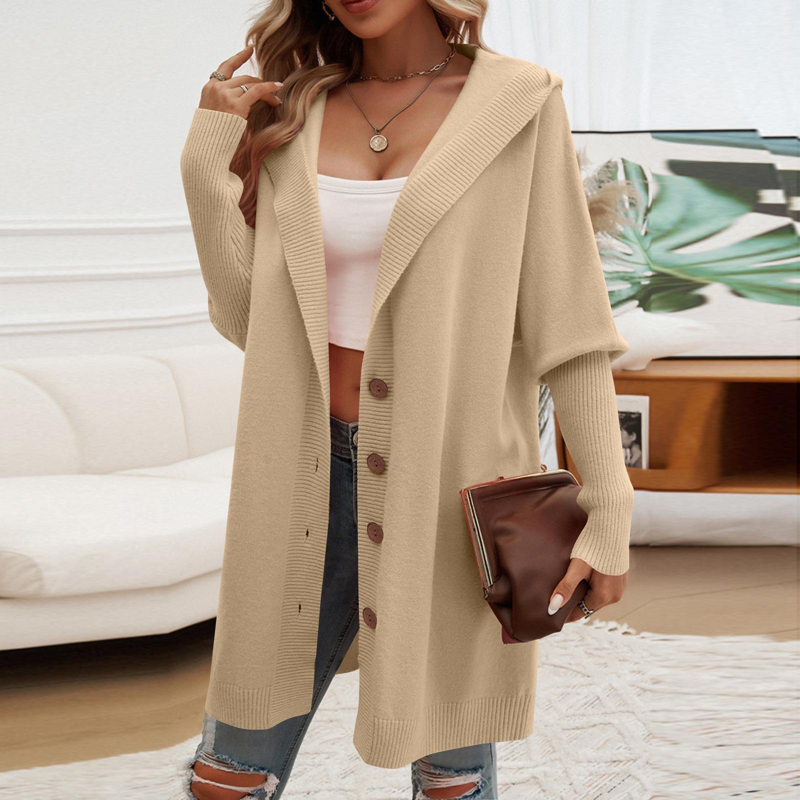 

Женский повседневный свободный кардиган на пуговицах с капюшоном M бежевый