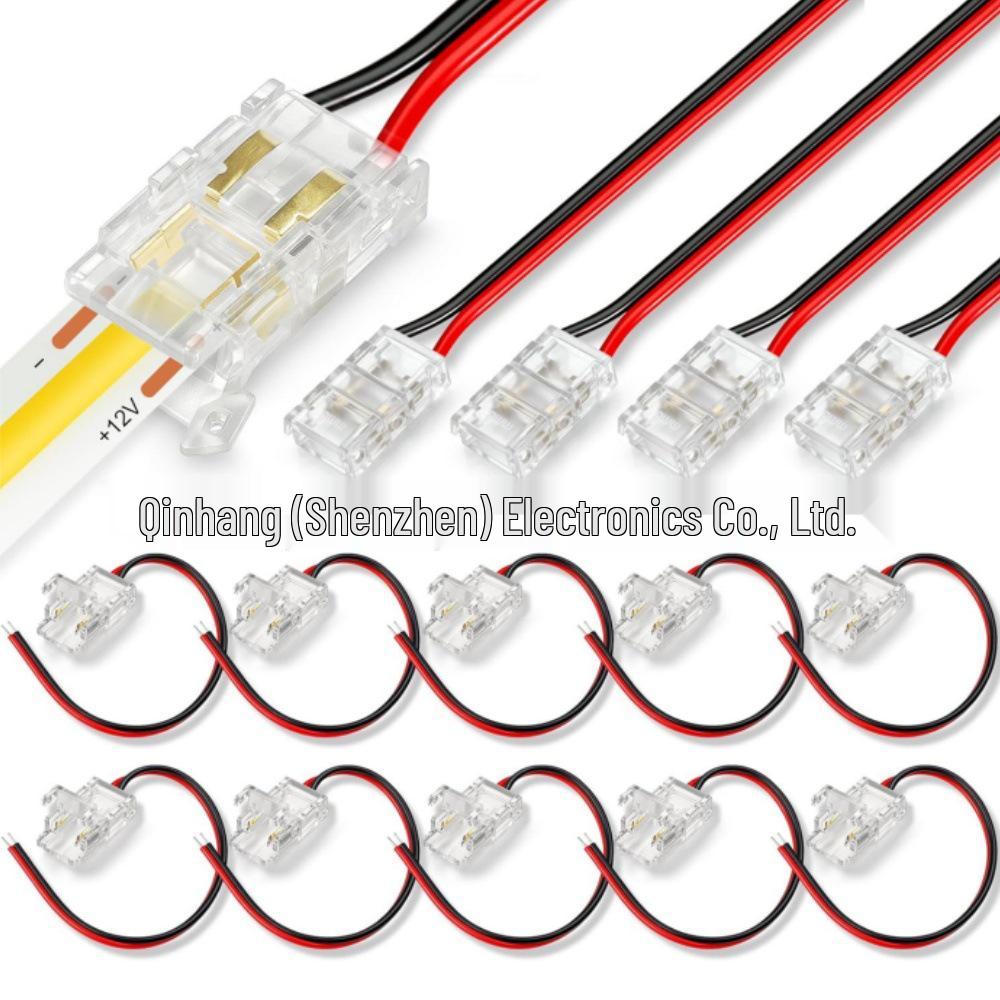 Solderless 2p LED Strip Connector - Transparent Crystal Buckle for 8mm/10mm, No Dark Areas