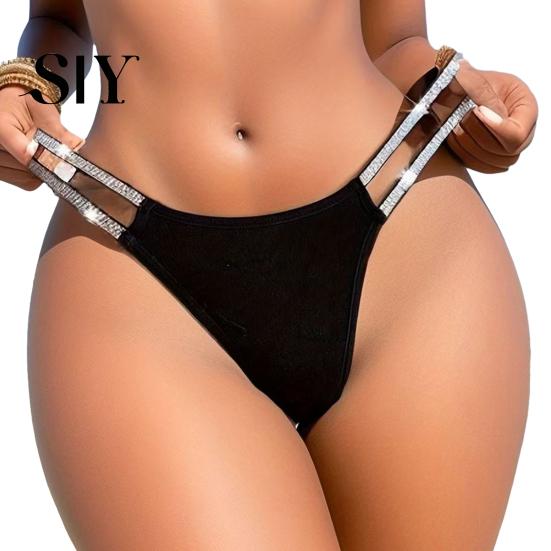 Strappy Thong Panties Shiny Rhinestone G-string Thongs for Women Sexy Glitter Provocative Underwear Seamless Stretch Low Rise Embellished