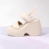 Krazing Pot Sheepskin Peep Toe Thick High Heels Platform Summer Shoes Hook Loop Casual Women Sandals