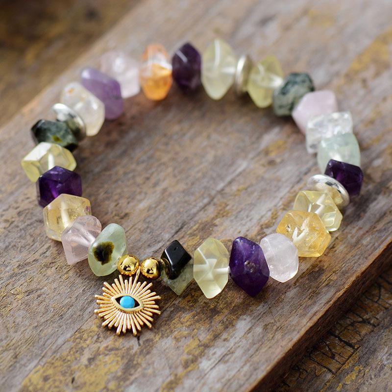 Natural stone crystal handmade beaded eye pendant elastic bracelet European and American yoga jewelry