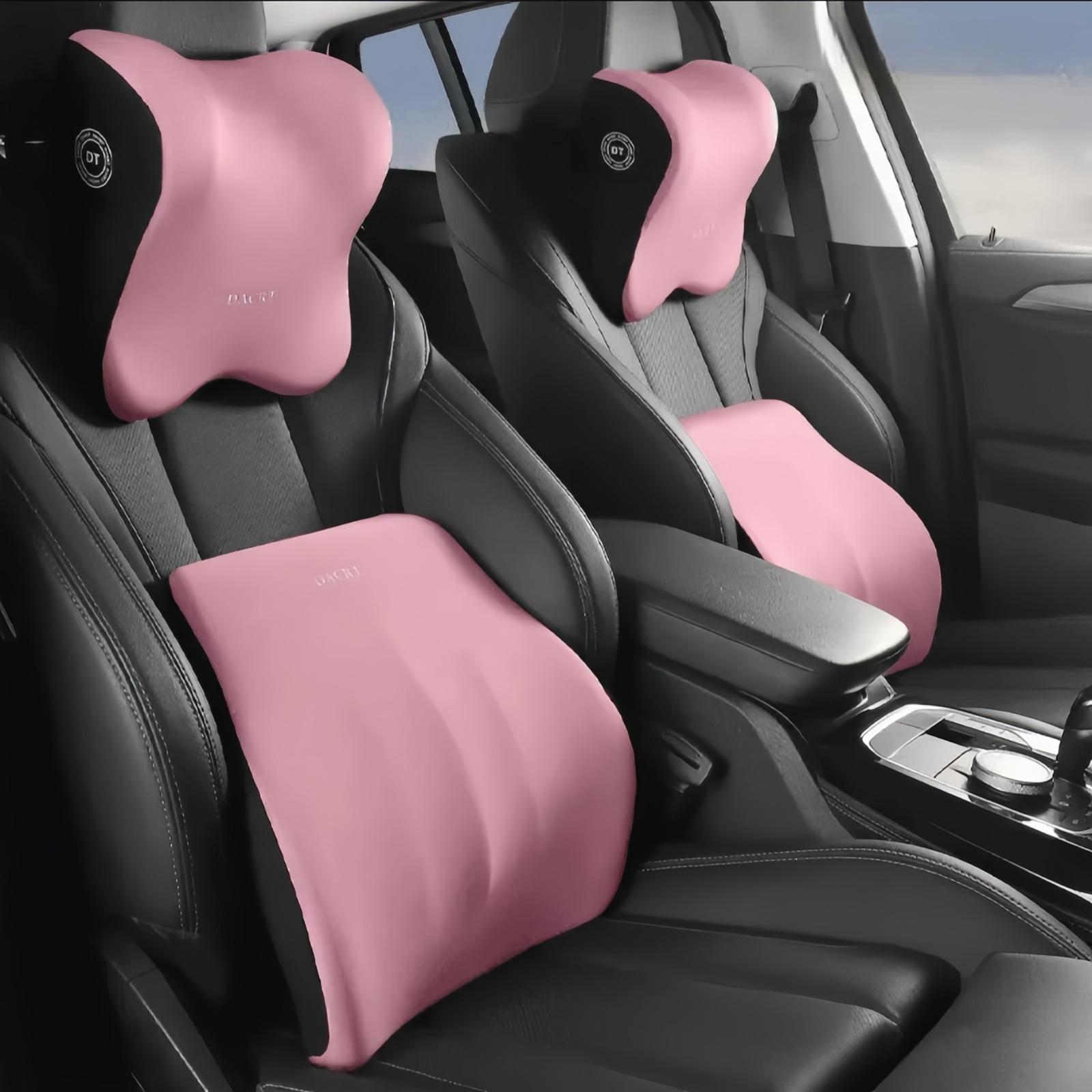 2-teiliges Set aus Kopfstütze und Nackenkissen fürs Auto, Memory Foam, für Bürostühle, zur Linderung von Müdigkeit, Reisekissen rosa