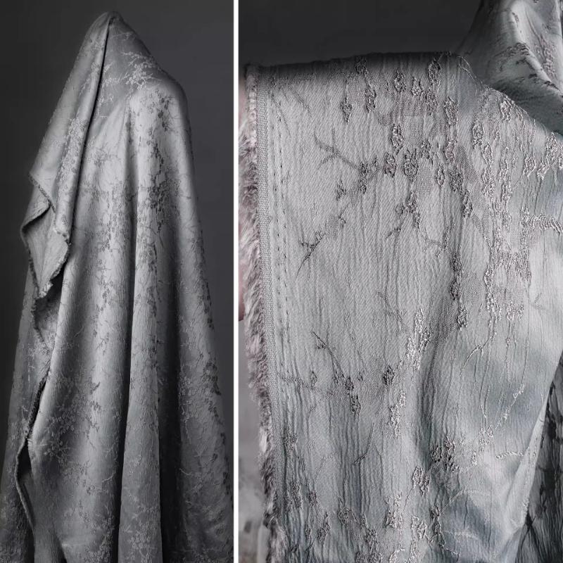 

Vintage Chinese Style Plum Blossom Jacquard Fabric Pleated Texture Creative Designer Material for Diy Blazers Coats Dresses 100x150cm серый