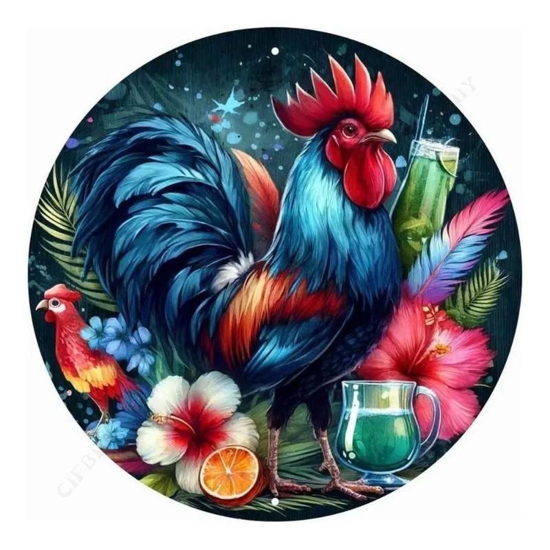 Chicken Coop Round Tin Sign, Farmhouse Style 20x20cm