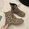 Plus size leopard print short fashion women's boots for autumn and winter New lace-up platform side zipper round toe boots