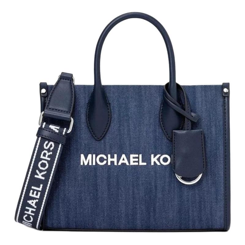 MICHAEL KORS Mirella Letter Print Cotton Shoulder Handbag Small Women s Blue синий