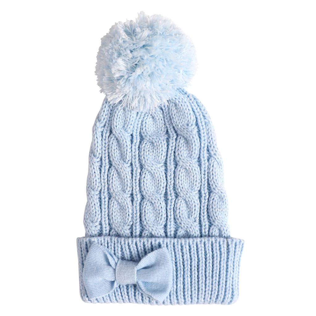Arisana Kids Cable Knit Hat with Ribbon for Warm and Warm One Girls, (JP, Alphabet, Size, Blue)