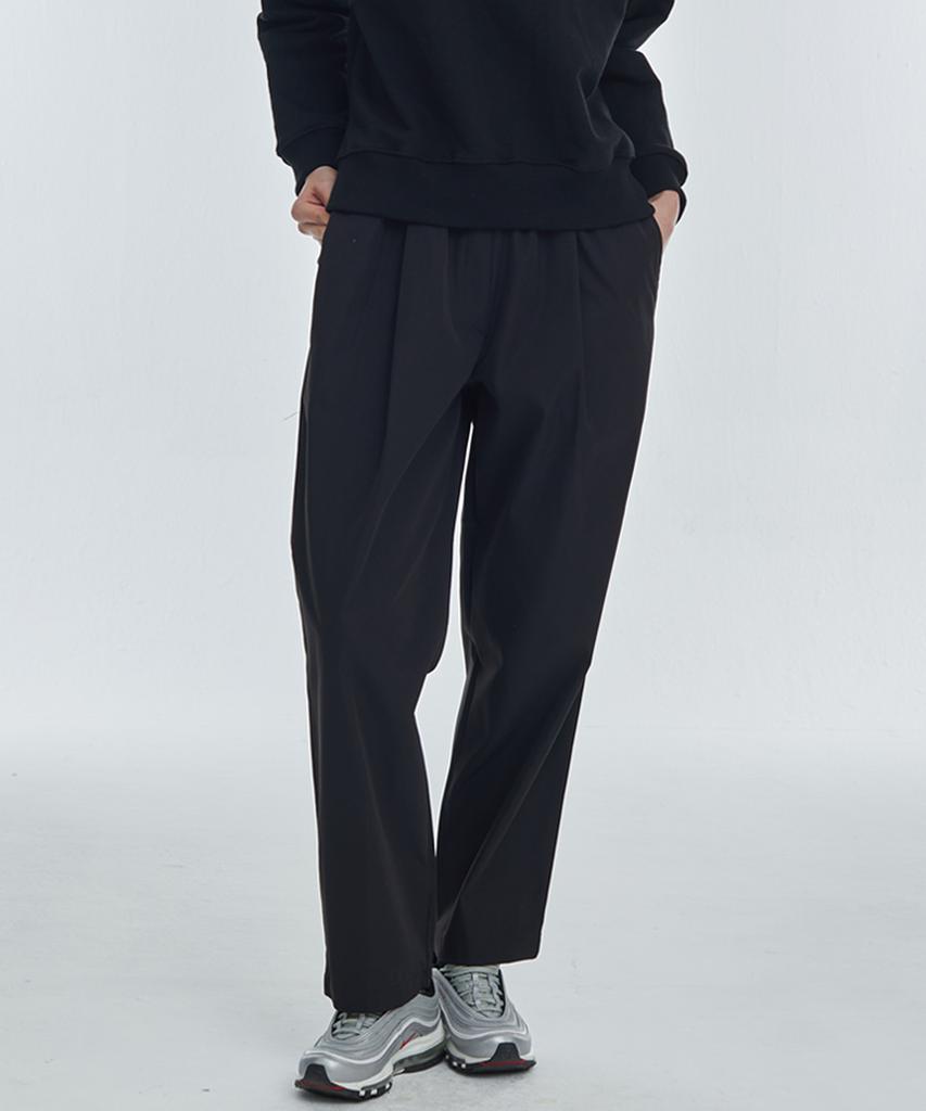 Manavis Seven Single-Pleat Wide Elastic Waist Pants [Black]