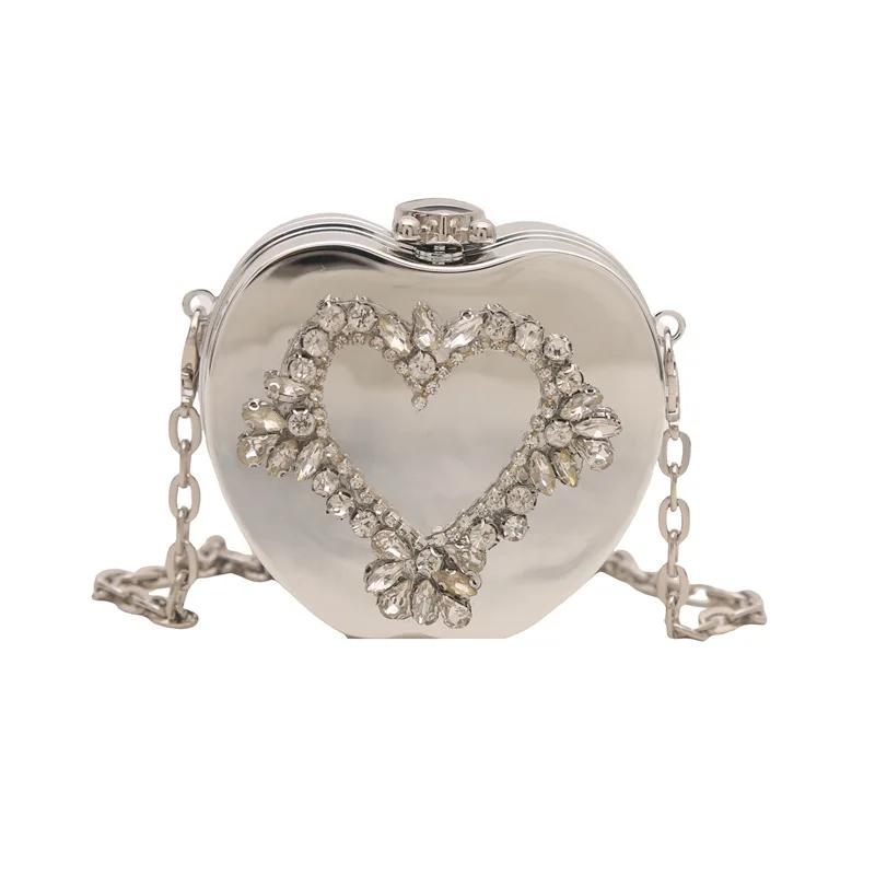 Metal Mini Bag Rhinestone Tassel Shoulder Bags Women's Chain Crossbody Chain Box Bags Gold Evening Bag
