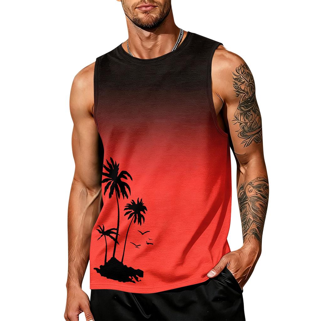 Men's Sleeveless Tank Top Casual Summer Muscle Shirt Hawaiian Print Lightweight Athletic Vest for Outdoor Sports Gym Workout