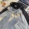 Mens Oversized Denim Hoodie Casual Streetwear Unisex Fall Long Sleeve Cotton Blend Sweatshirt