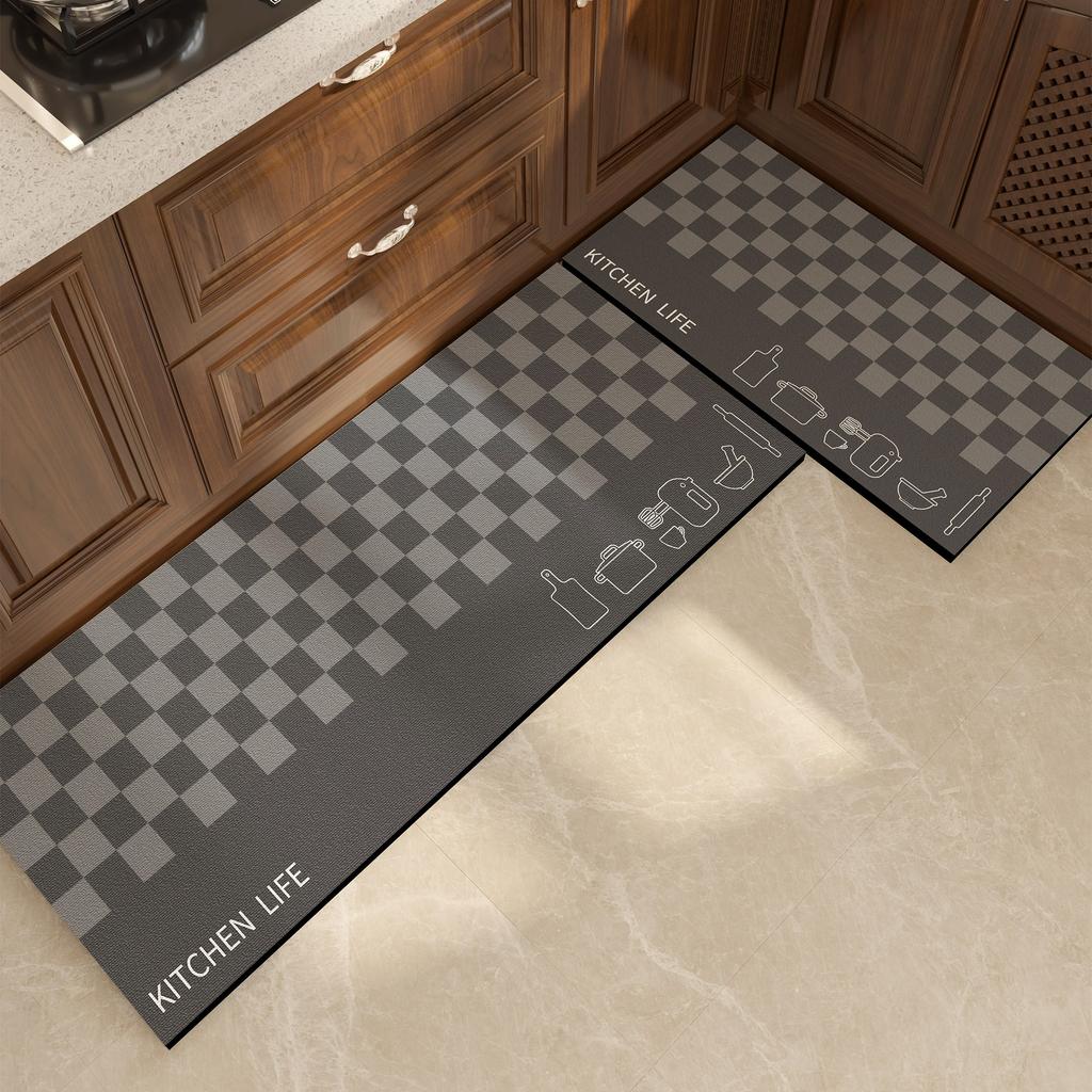Kitchen Floor Mat Waterproof Non-slip Oil-resistant Leather Carpet PVC Gray Geometric Rug Home Decoration Mat Alfombra Cocina