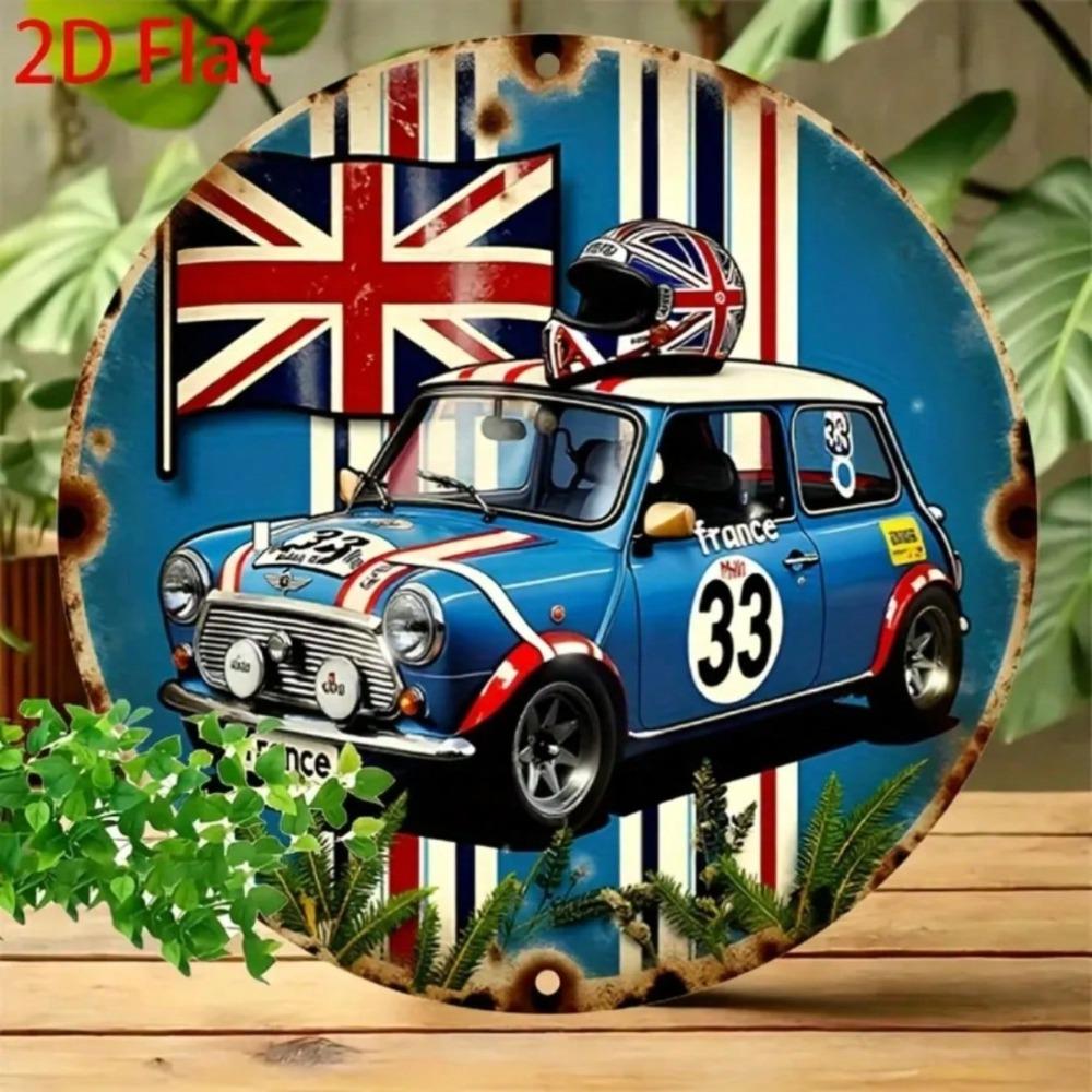 British Racing Car Sign Union Jack Metal Tin Wall Decor 20x20