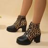 Round Toe Spring/autumn Modern Boots High Heel Square Heel Ladies Shoes On Sale 2025 Fashion Leopard Zip Women's Boots