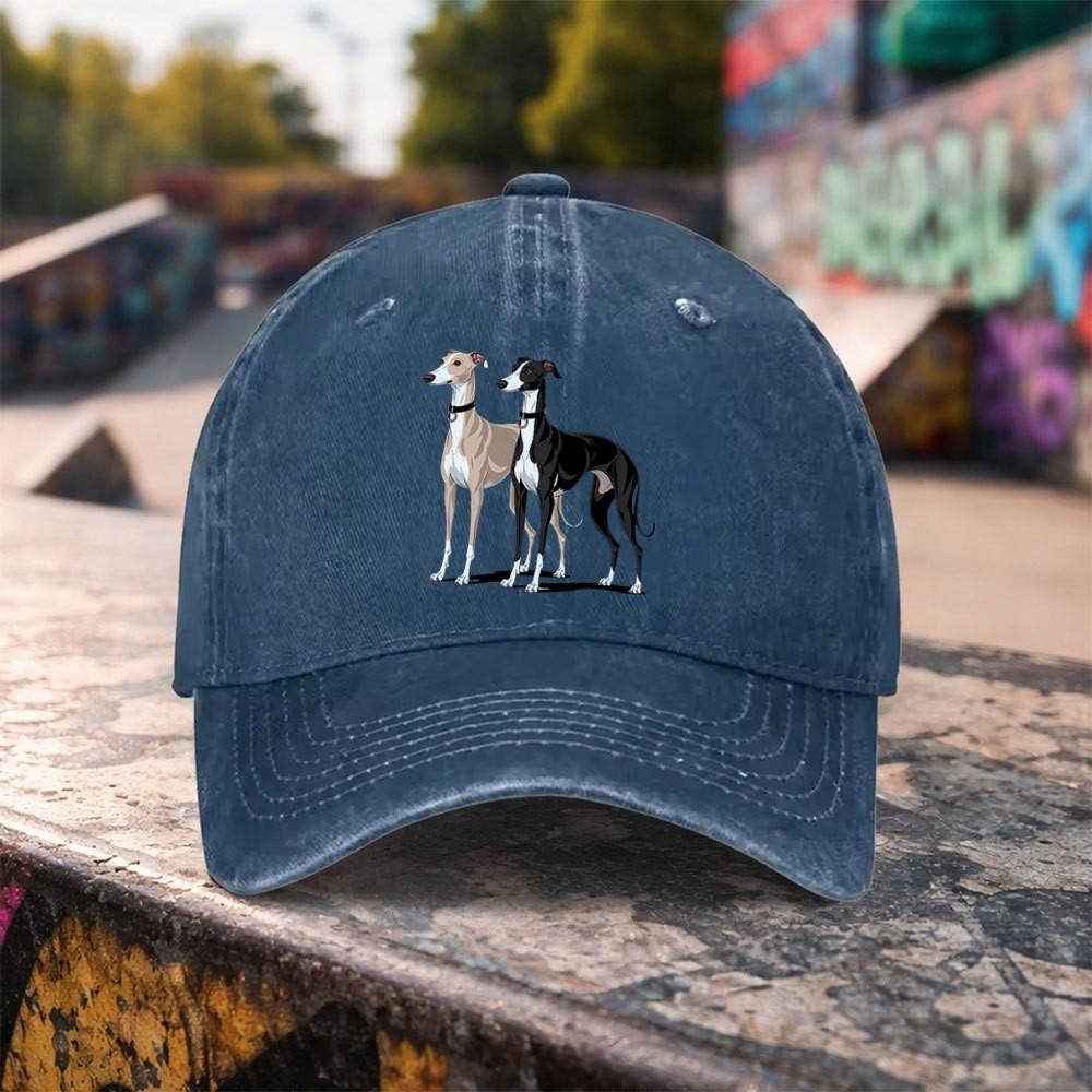 Whippet Dogs Print Washed Baseball Cap Adjustable Cotton Curved Brim Hat for Unisex One Size
