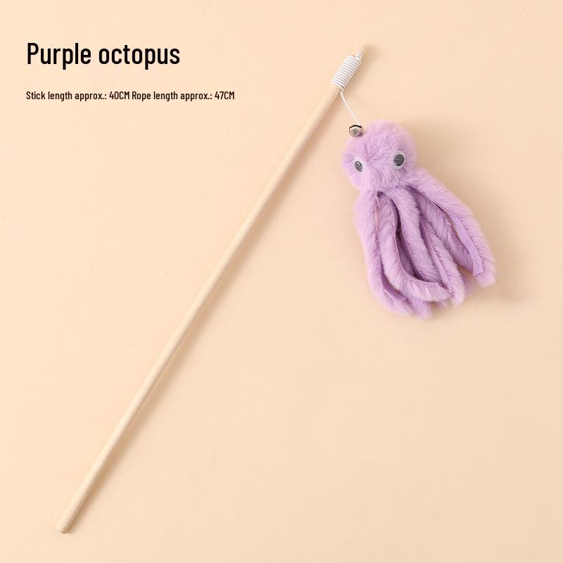 Linen Mouse Cat Teaser Wand with Bell - Boredom Relief Toy for Cats